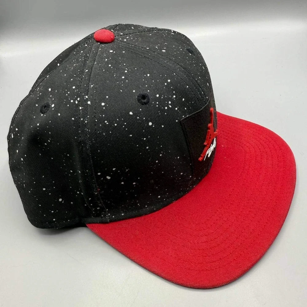 Air Jordan Flight Hat Men Black Red Speckled Print Jumpman Snap Back‎ Cap